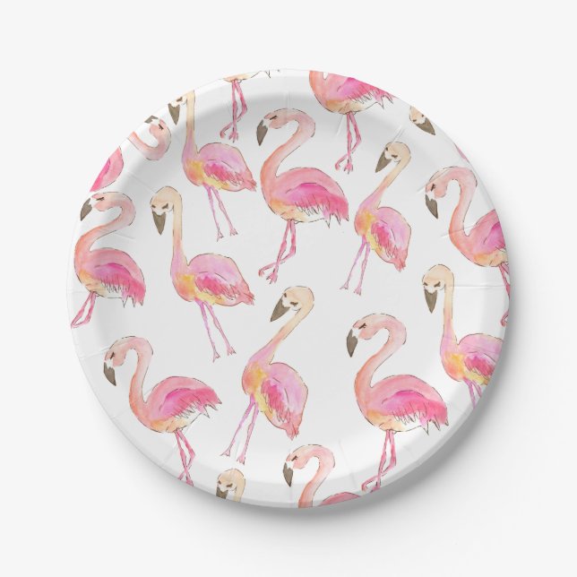 Cute pink flamingo paper plate (Front)