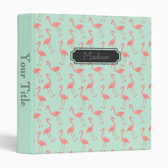 Cute Pink Flamingo Pattern | Add Your Name Binder (Front/Spine)