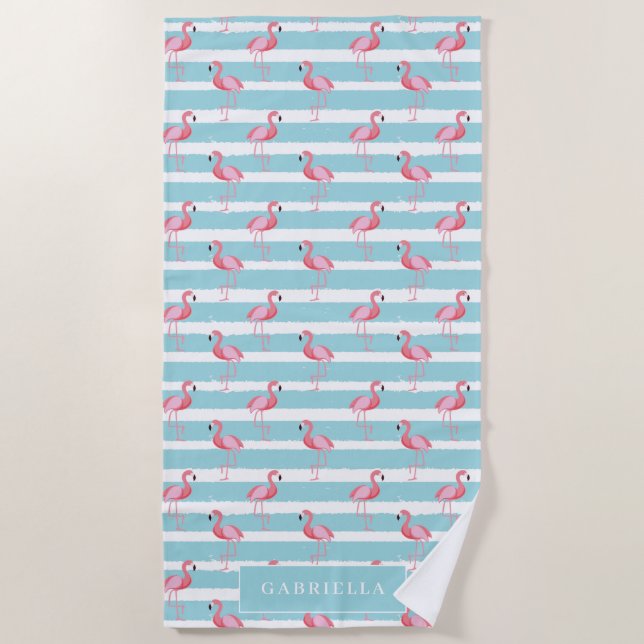 Cute Pink Flamingo Pattern Beach Towel (Front)