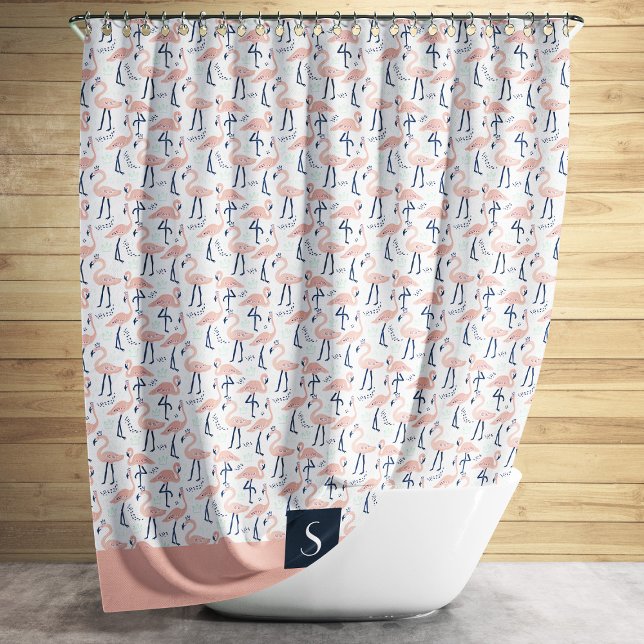 Cute Pink Flamingo Pattern Monogram (Cute Pink Flamingo Pattern Monogram Shower Curtain)
