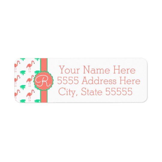 Cute Pink Flamingo Patterned Monogrammed Return Address Label