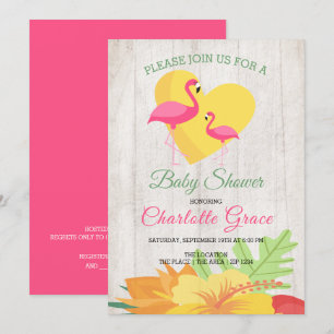 Cute Pink Flamingo Personalized Baby Shower Invitation
