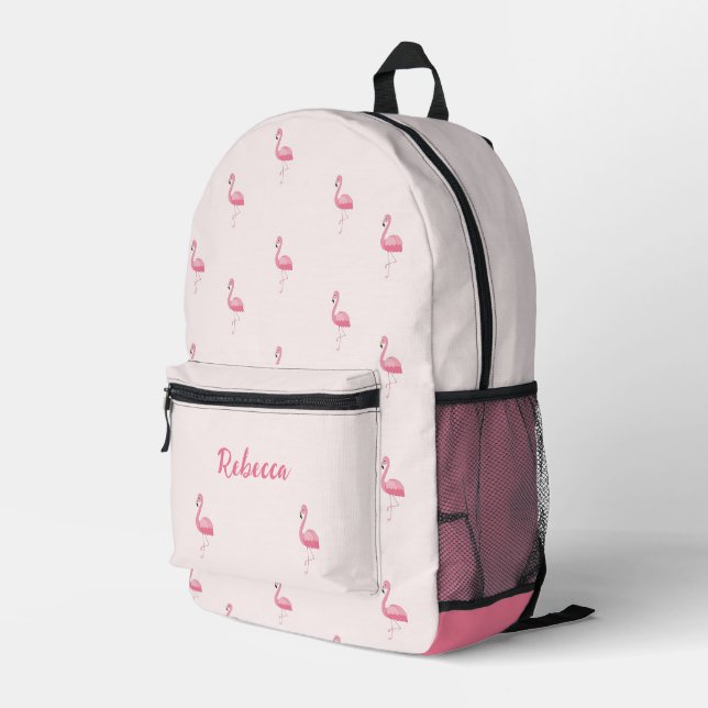 Cute pink flamingo personalized printed backpack (Back Corner Right)