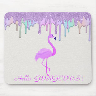 Cute Pink Flamingo,Rainbow Drips - Hello Gorgeous Mouse Pad