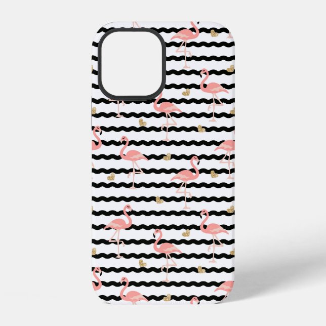 Cute Pink Flamingo Seamless Pattern iPhone Case (Back)