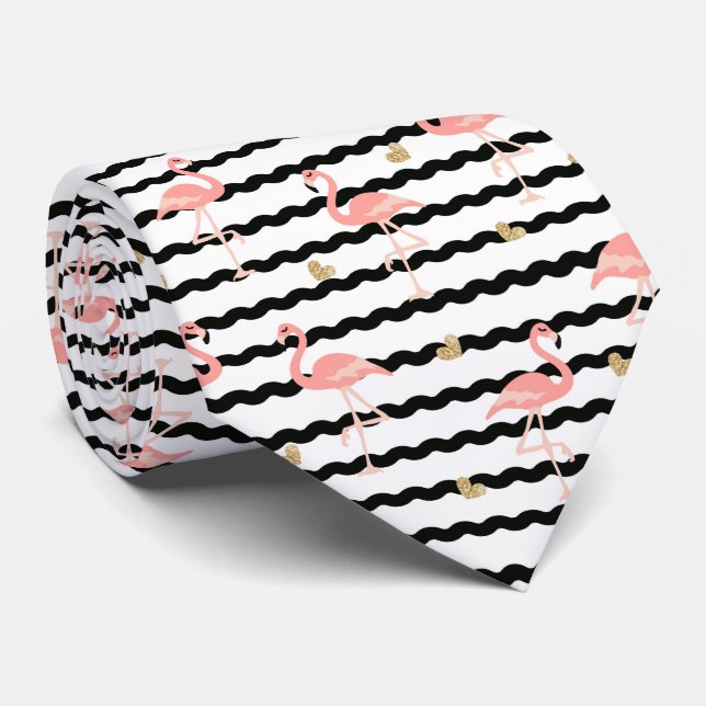 Cute Pink Flamingo Seamless Pattern Tie (Rolled)