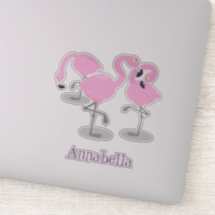Cute pink flamingo trio cartoon illustration