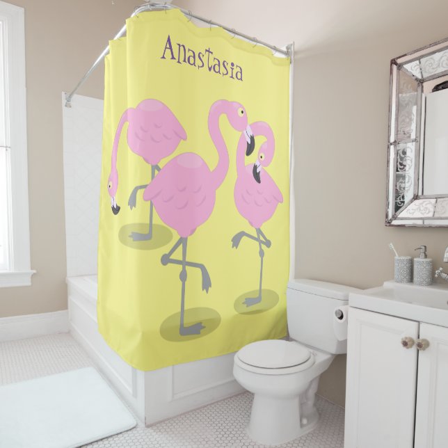 Cute pink flamingo trio cartoon illustration (In Situ)