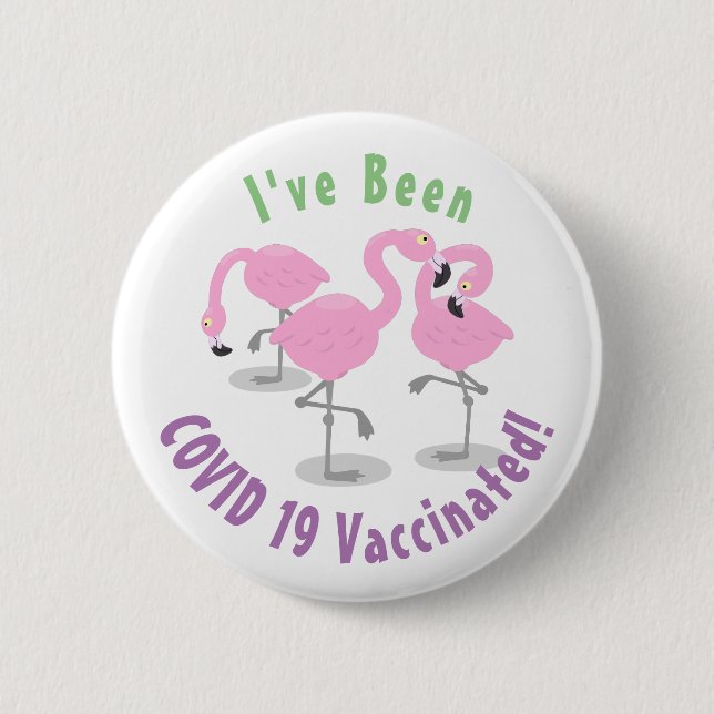 Cute pink flamingo trio cartoon illustration  2 inch round button (Front)
