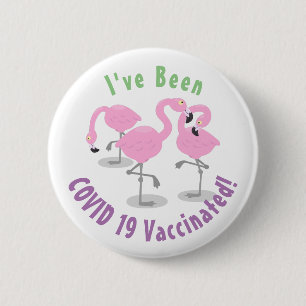 Cute pink flamingo trio cartoon illustration  2 inch round button
