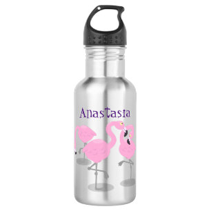 Cute pink flamingo trio cartoon illustration 532 ml water bottle