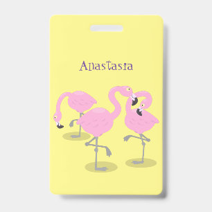 Cute pink flamingo trio cartoon illustration badge