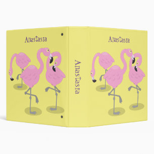 Cute pink flamingo trio cartoon illustration binder