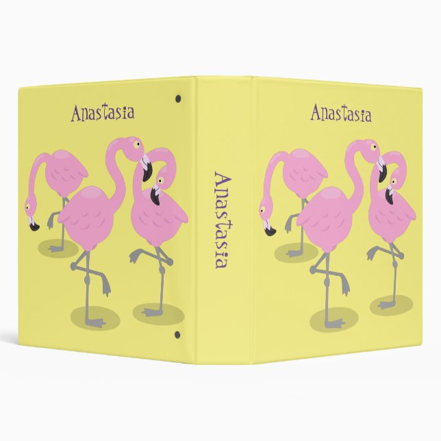 Cute pink flamingo trio cartoon illustration binder (Background)