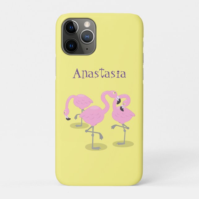 Cute pink flamingo trio cartoon illustration Case-Mate iPhone case (Back)