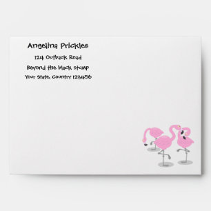 Cute pink flamingo trio cartoon illustration envelope