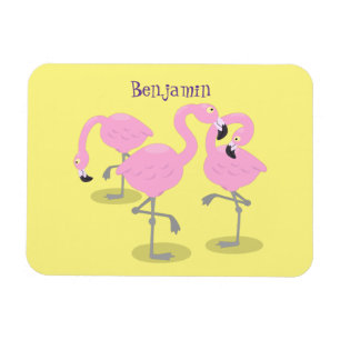Cute pink flamingo trio cartoon illustration magnet