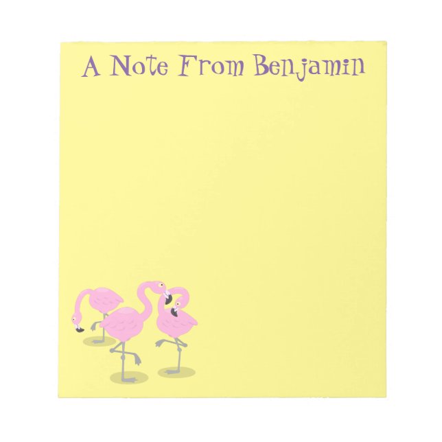 Cute pink flamingo trio cartoon illustration notepad (Front)