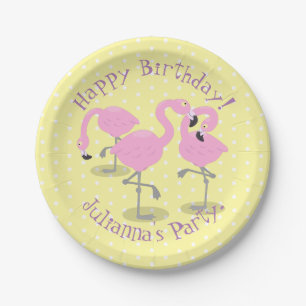 Cute pink flamingo trio cartoon illustration paper plate