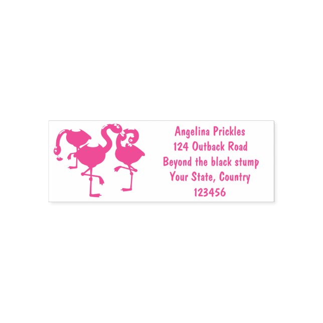 Cute pink flamingo trio cartoon illustration self-inking stamp (Design)