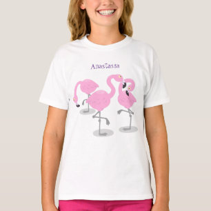 Cute pink flamingo trio cartoon illustration T-Shirt