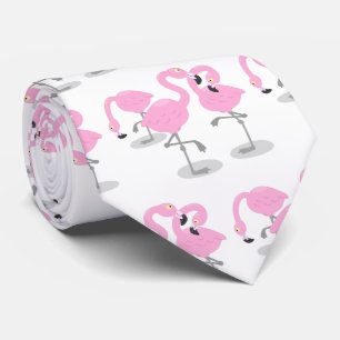 Cute pink flamingo trio cartoon illustration tie