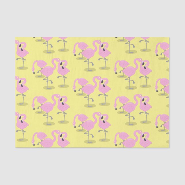 Cute pink flamingo trio cartoon illustration tissue paper (Front)