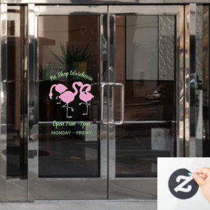 Cute pink flamingo trio cartoon illustration window cling