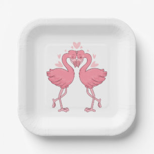 Cute Pink Flamingo Tropical Beach Wedding Paper Plate
