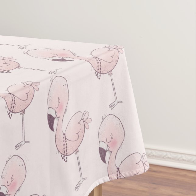 Cute Pink Flamingo Tropical Pattern Tablecloth (In Situ)