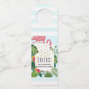 Cute Pink Flamingo Tropical Theme Cheers! Bottle Tag