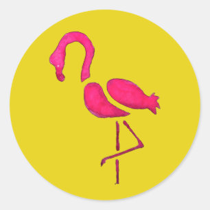 Cute pink flamingo unique bird classic round sticker