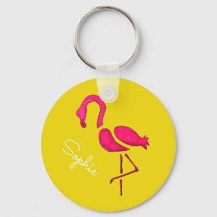 Cute pink flamingo unique bird keychain