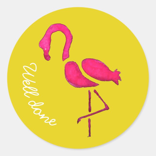 Cute pink flamingo unique bird well done classic round sticker (Front)