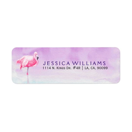 Cute Pink Flamingo Watercolors Illustration Return Address Label
