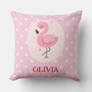 Cute Pink Flamingo with Polka Dots Throw Pillow