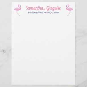 Cute Pink Flamingo with Purple Letterhead