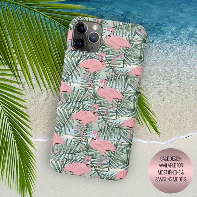 Cute Pink Flamingoes Palm Leafs Art Pattern Case-Mate iPhone Case (Creator Uploaded)