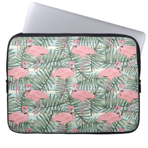 Cute Pink Flamingoes Palm Leafs Pattern Laptop Sleeve