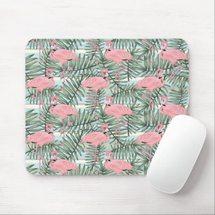Cute Pink Flamingoes Palm Leafs Pattern Mouse Pad