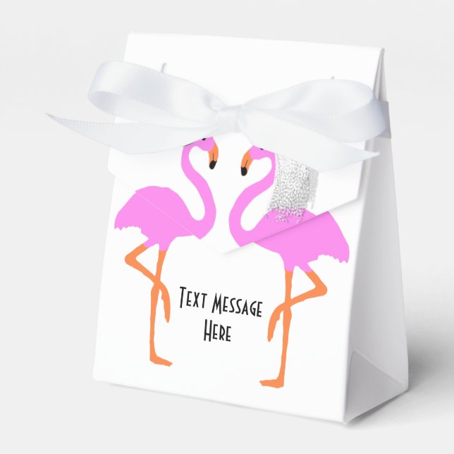 Cute Pink Flamingos Bride & Groom Wedding Favor Box (Front Side)