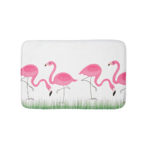 Cute Pink Flamingos Illustration Bath Mat