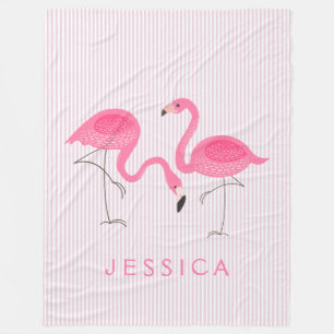 Cute Pink Flamingos Illustration Fleece Blanket