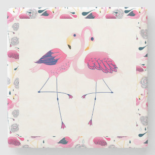 Cute Pink Flamingos In Love Illustration Stone Coaster