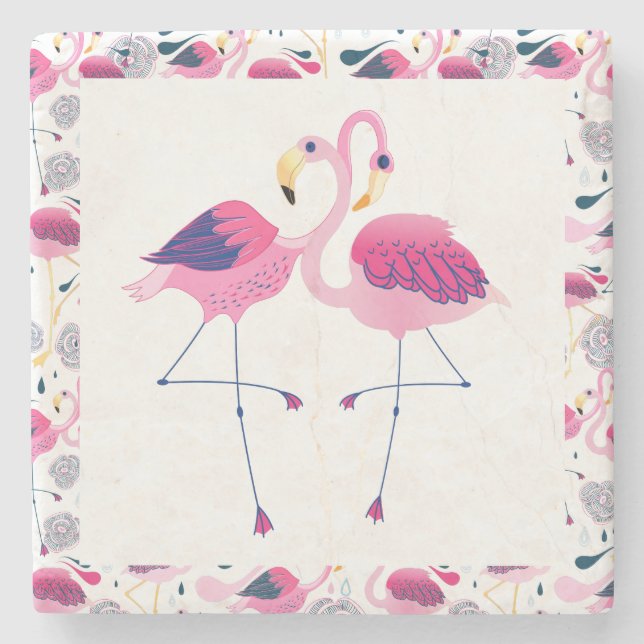 Cute Pink Flamingos In Love Illustration Stone Coaster (Front)