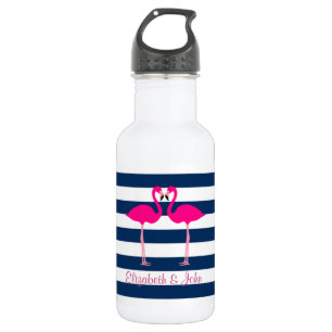 Cute Pink Flamingos In Love,Striped-Personalized 532 Ml Water Bottle