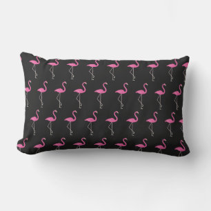 Cute Pink Flamingos on Black - Outdoor Pillow