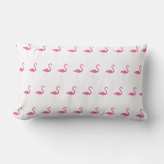 Cute Pink Flamingos on White - Outdoor Lumbar Pillow (Front)