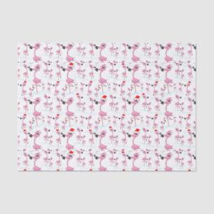 Cute Pink Flamingos Santa Hats Pattern Tissue Paper