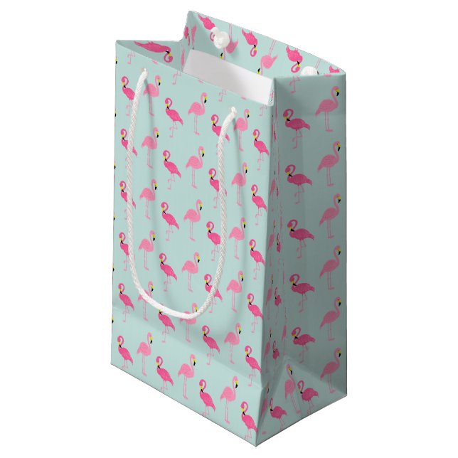 Cute Pink Flamingos Small Gift Bag (Front Angled)